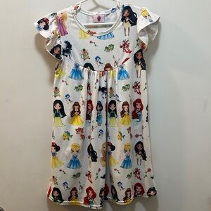White Dress with Colorful Disney Princess Print Size 5-6T